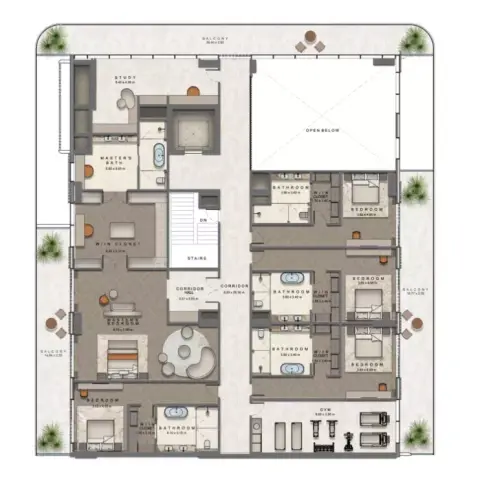 Plattegrond van 5 slaapkamers in The Arthouse
