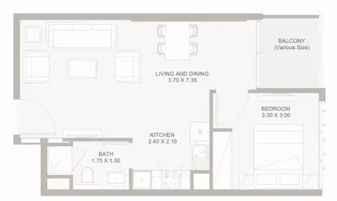 Plattegrond van 1 slaapkamer in Plaza Phase 2 By Reportage