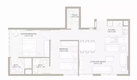 Plattegrond van 2 slaapkamers in Plaza Phase 2 By Reportage