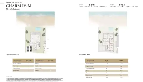 Plattegrond van 3 slaapkamers in Ramhan Island Villas Phase 3 By Eagle Hills