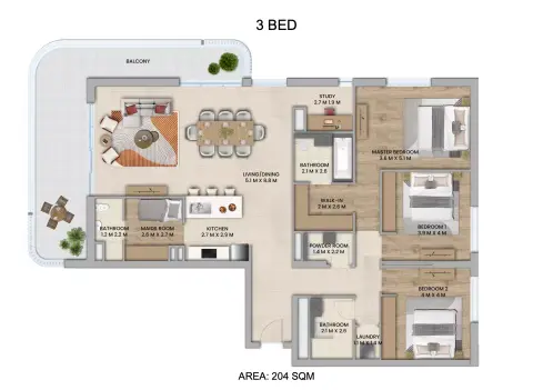 Plattegrond van 3 slaapkamers in Nouran Living