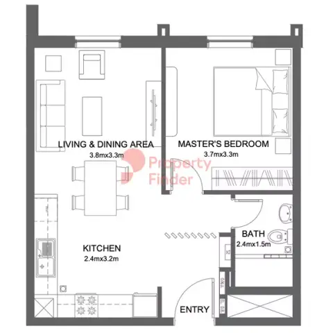 Plattegrond van 1 slaapkamer in Reeman Living By Aldar Properties