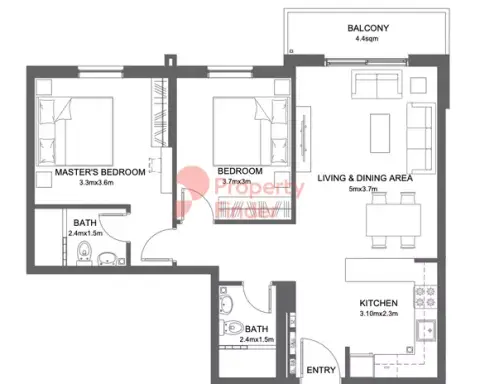 Plattegrond van 2 slaapkamers in Reeman Living By Aldar Properties