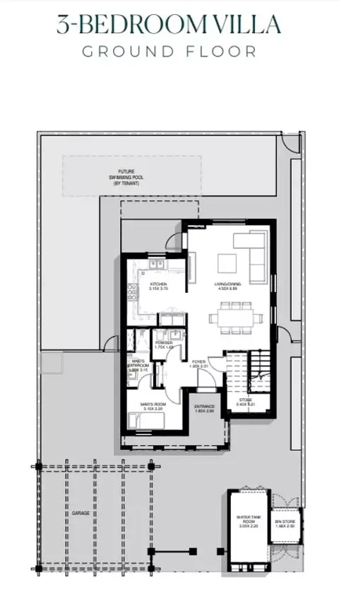 Plattegrond van 3 slaapkamers in Yas Park Views