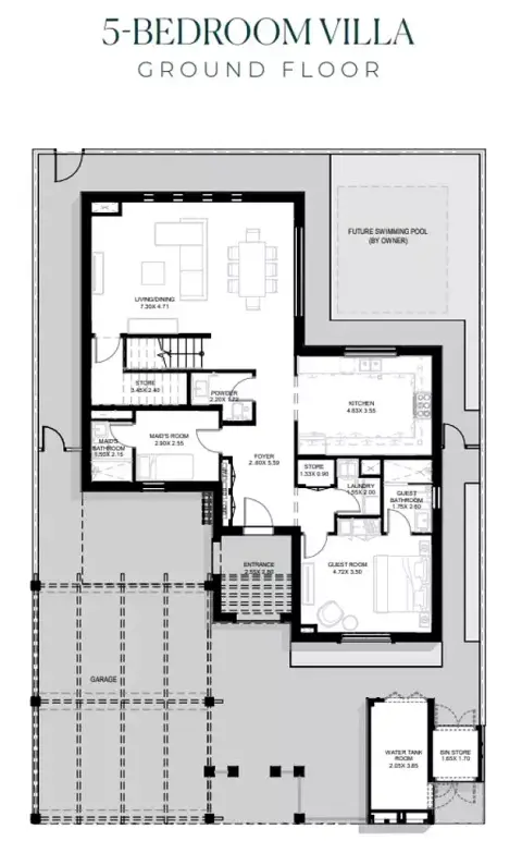 Plattegrond van 5 slaapkamers in Yas Park Views