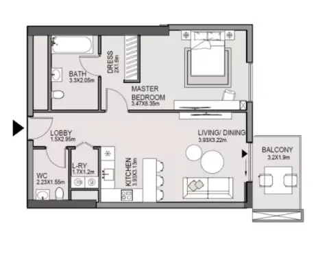 Plattegrond van 1 slaapkamer in Edgewater Residences Phase 2 By MGS