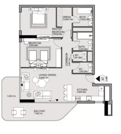 Plattegrond van 2 slaapkamers in Edgewater Residences Phase 2 By MGS