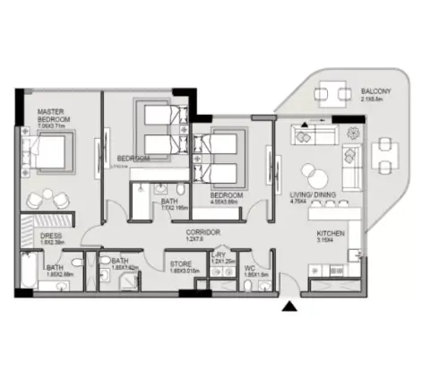 Plattegrond van 3 slaapkamers in Edgewater Residences Phase 2 By MGS