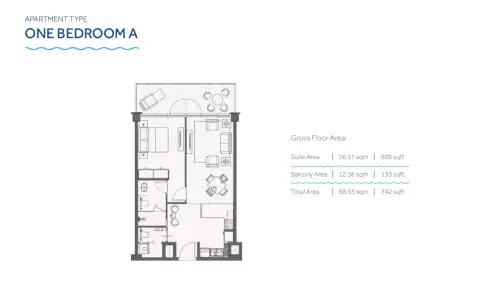 Plattegrond van 1 slaapkamer in Yas Beach Residences
