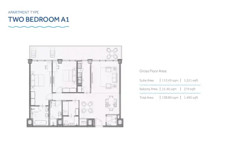 Plattegrond van 2 slaapkamers in Yas Beach Residences