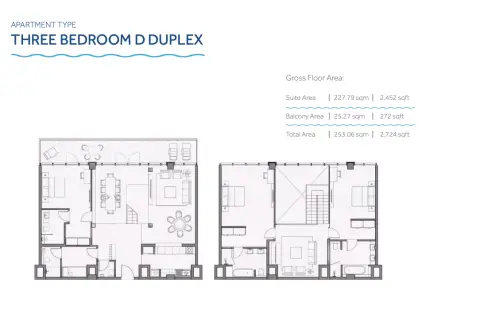 Plattegrond van 3 slaapkamers in Yas Beach Residences