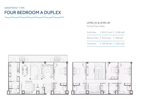 Plattegrond van 4 slaapkamers in Yas Beach Residences