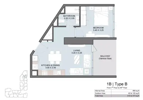 Plattegrond van 1 slaapkamer in Vista Phase 3 By Reportage