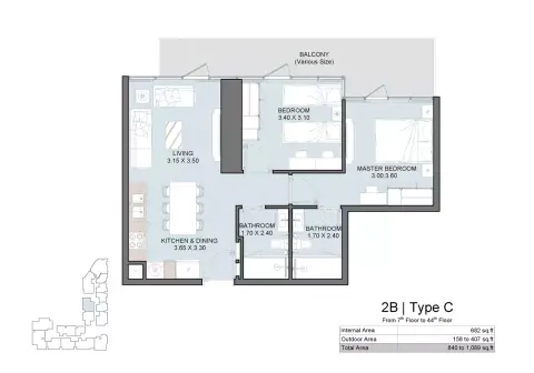 Plattegrond van 2 slaapkamers in Vista Phase 3 By Reportage