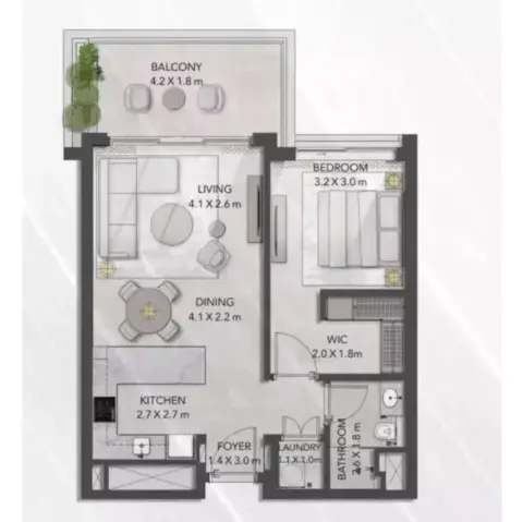 Plattegrond van 1 slaapkamer in Serra at Ghaf Woods