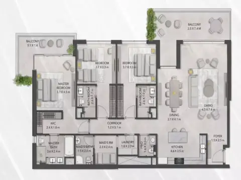 Plattegrond van 3 slaapkamers in Serra at Ghaf Woods