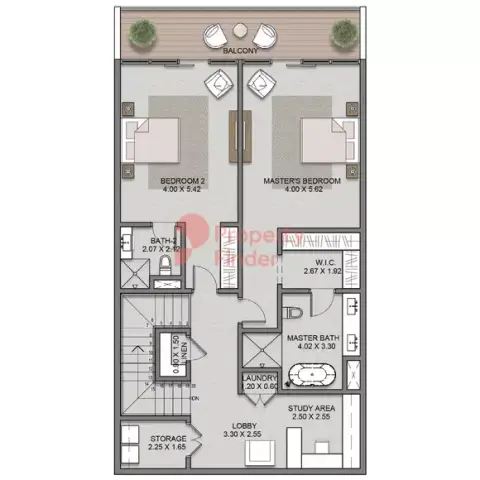 Plattegrond van 3 slaapkamers in Reem Hills Apartments