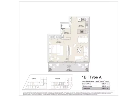 Plattegrond van 1 slaapkamer in Diva Yas Island