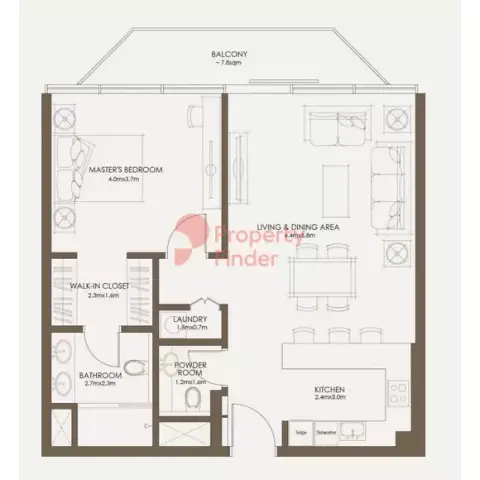 Plattegrond van 1 slaapkamer in The Source By Aldar