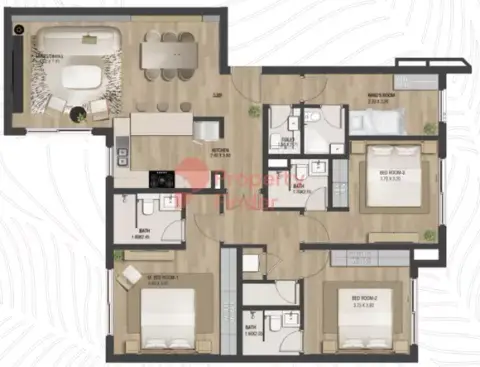 Plattegrond van 3 slaapkamers in The Sustainable City Yas Island