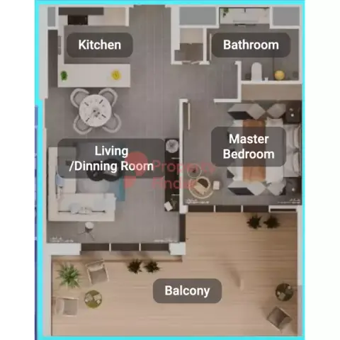 Plattegrond van 1 slaapkamer in Grove Uptown Views