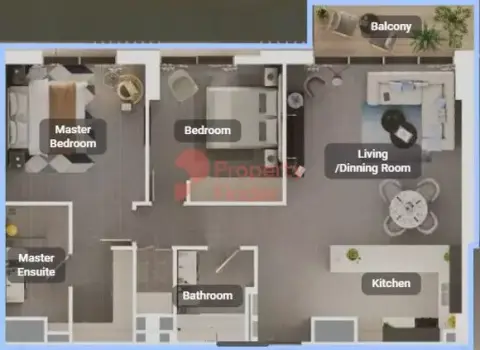 Plattegrond van 2 slaapkamers in Grove Uptown Views