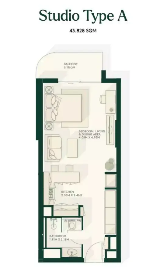 Plattegrond van Studio in Gardenia Bay