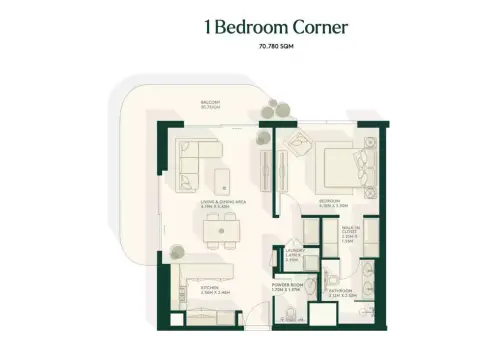 Plattegrond van 1 slaapkamer in Gardenia Bay