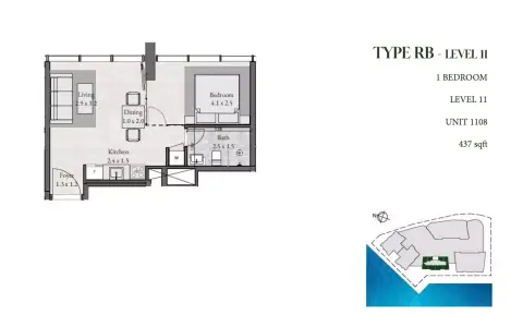 Plattegrond van 1 slaapkamer in Radiant Square
