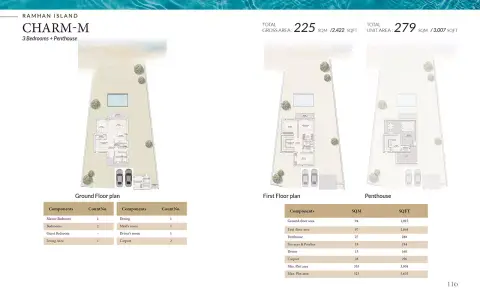 Plattegrond van 3 slaapkamers in Ramhan Island