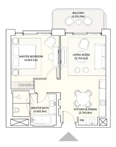 Plattegrond van 1 slaapkamer in Ramhan Island