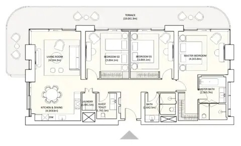 Plattegrond van 3 slaapkamers in Ramhan Island
