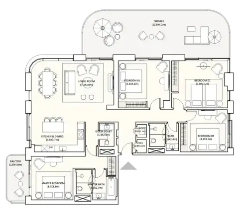 Plattegrond van 4 slaapkamers in Ramhan Island