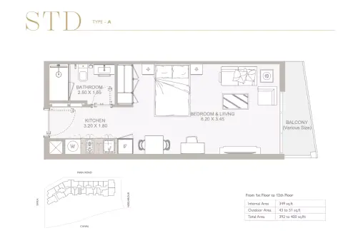 Plattegrond van Studio in Perla Phase 3 By Reportage