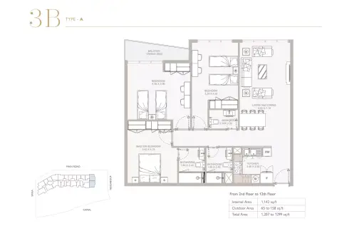 Plattegrond van 3 slaapkamers in Perla Phase 3 By Reportage