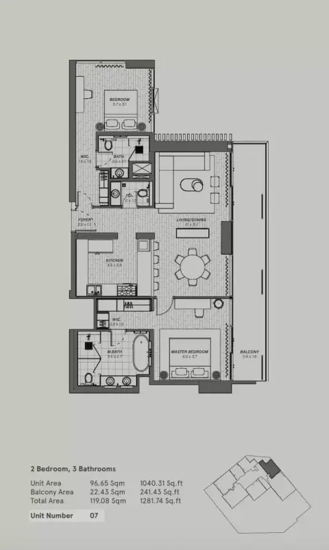 Plattegrond van 3 slaapkamers in Reem Eleven