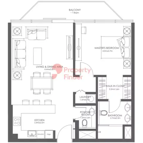 Plattegrond van 1 slaapkamer in Louvre Abu Dhabi Residences