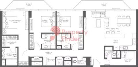 Plattegrond van 3 slaapkamers in Louvre Abu Dhabi Residences