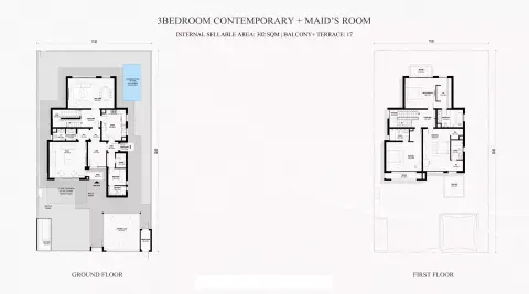 Plattegrond van 3 slaapkamers in Fay Alreeman Phase 2 By Aldar