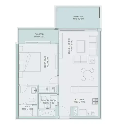 Plattegrond van 1 slaapkamer in The Haven Phase 3 By Meraki Developers