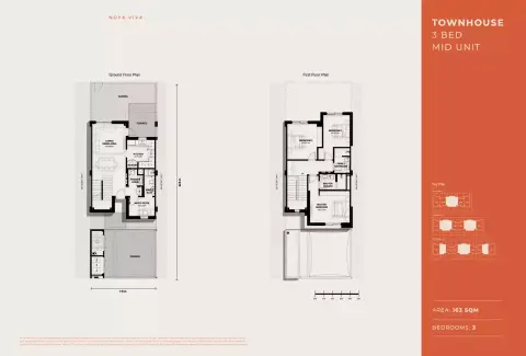 Plattegrond van 3 slaapkamers in Noya Viva