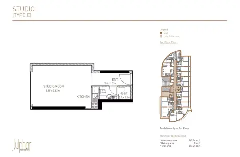Plattegrond van Studio in Julphar Residence