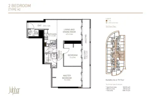 Plattegrond van 2 slaapkamers in Julphar Residence