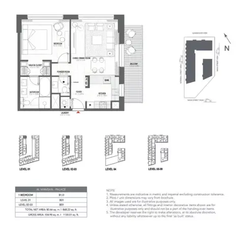 Plattegrond van 1 slaapkamer in Palace Residences 2