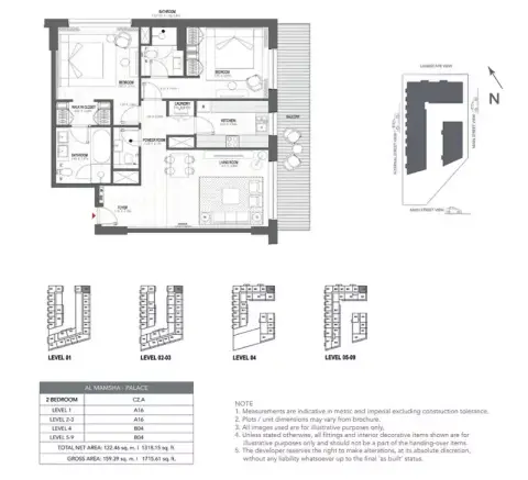 Plattegrond van 2 slaapkamers in Palace Residences 2