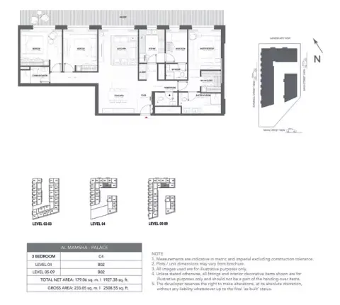 Plattegrond van 3 slaapkamers in Palace Residences 2