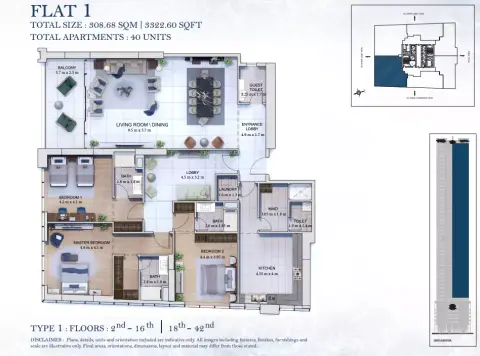 Plattegrond van 3 slaapkamers in Marsa Al Arab Tower