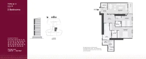Plattegrond van 2 slaapkamers in Joud Tower