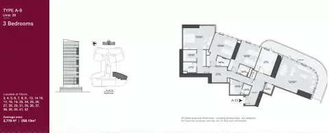 Plattegrond van 3 slaapkamers in Joud Tower