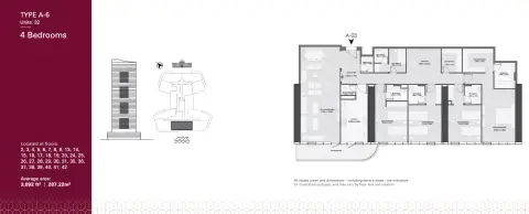 Plattegrond van 4 slaapkamers in Joud Tower